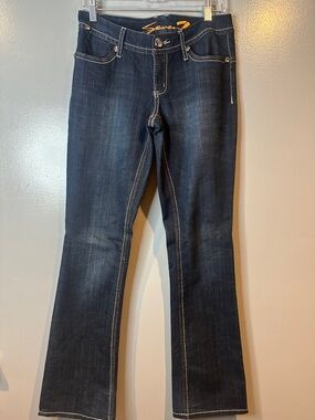 Seven7 Flare Dark Wash Jeans Crystal Buttons Size 4 y2k preppy old money